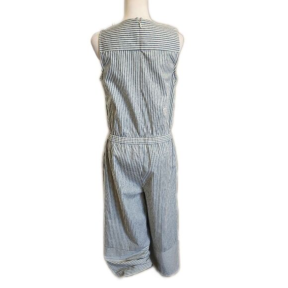 New York & Company Sleeveless Wide Leg Cropped Blue & White Striped Jumpsuit, S - Picture 3 of 9